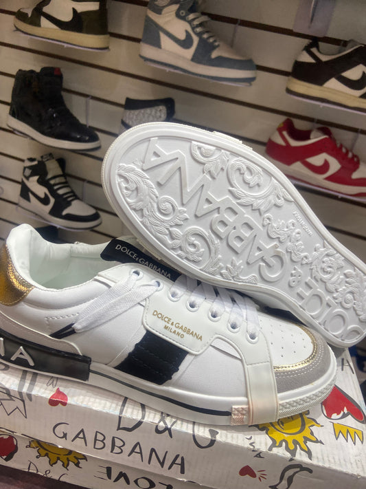 TENIS NACIONAL TIPO DOLCE GABBANA BLANCO NEGRO ORO
